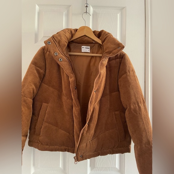 NWOT Cropped Oversized Corduroy Cognac Puffer Jacket size S - Picture 2 of 6